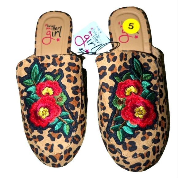 Olivia Miller girl leopard print and embroidered‎ floral shoes - Picture 1 of 11